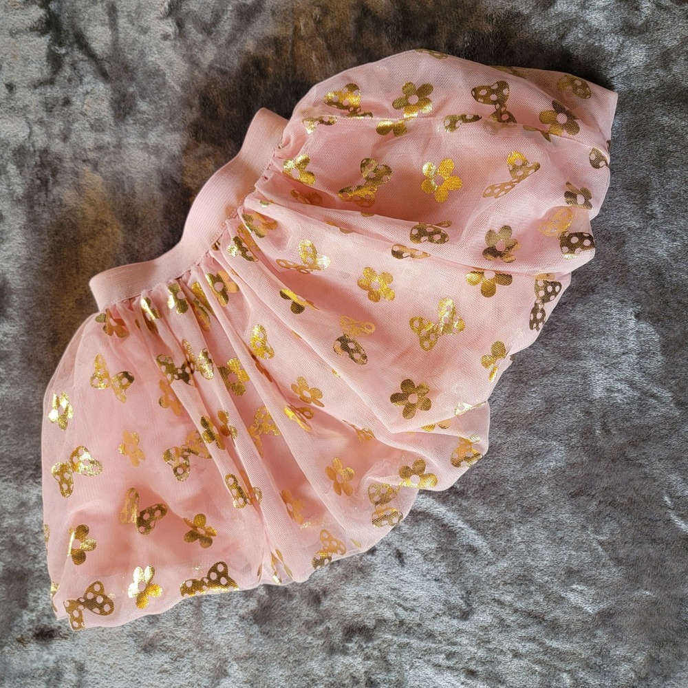 Disney Minnie Mouse Skirt Girls 2T Pink Excellent Gold Foil Tulle Tutu 847